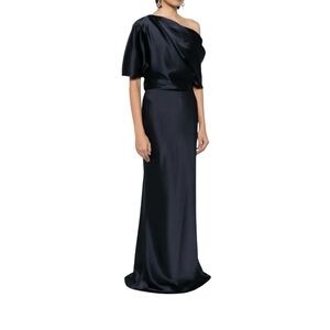 MISSACC Navy One Shoulder Draped Full Length Gown
